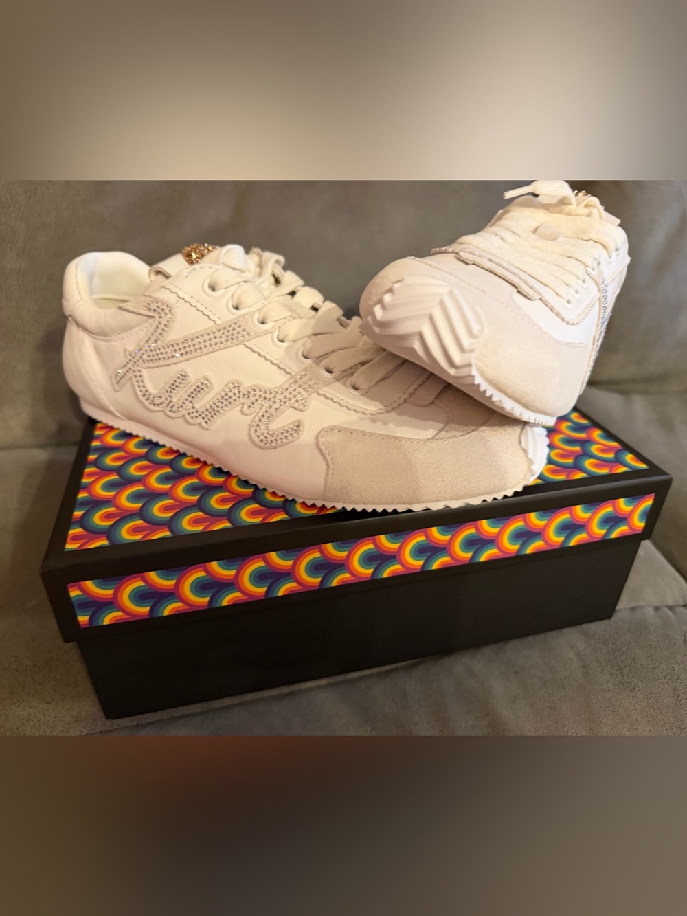 Kurt Geiger Cream Suede & Leather Lace-Up Sneakers